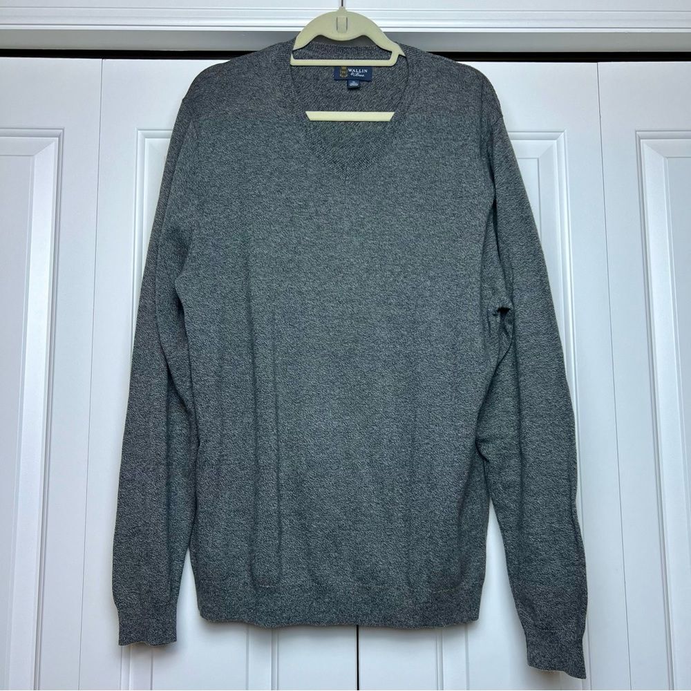 WALLIN & BROS Men’s V-Neck Cashmere Blend Sweater Gray XL